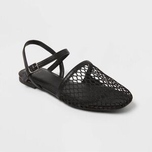 Women’s Vanna Fishnet Slingback Flats with Memory Foam Insole a new day Black